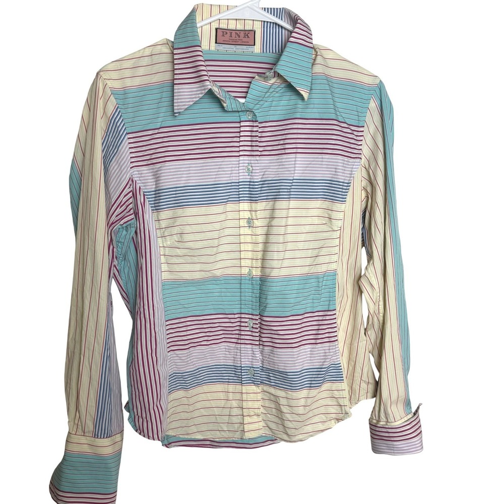 Thomas Pink Pink Striped Button Down Shirt‎ Womens Size 14 100% Cotton
